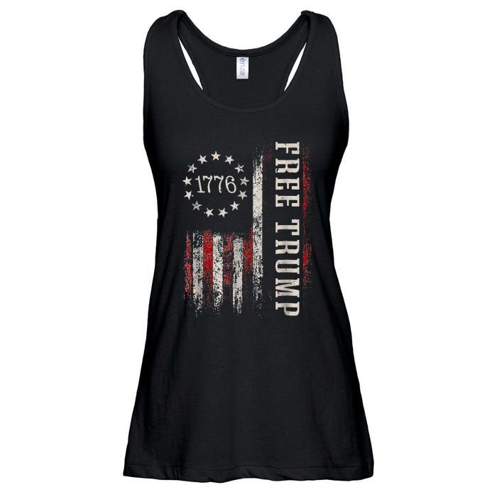 Free Donald Trump Republican Support Pro Trump American Flag Ladies Essential Flowy Tank