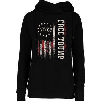 Free Donald Trump Republican Support Pro Trump American Flag Womens Funnel Neck Pullover Hood