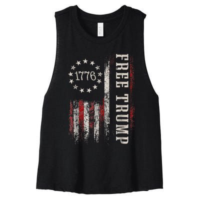 Free Donald Trump Republican Support Pro Trump American Flag Women's Racerback Cropped Tank