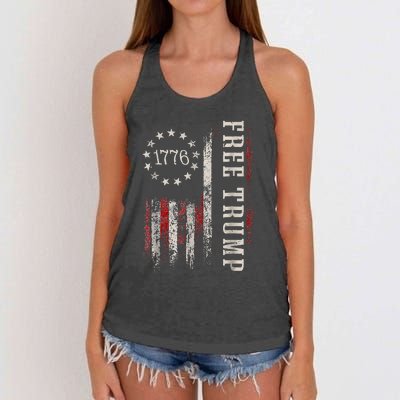 Free Donald Trump Republican Support Pro Trump American Flag Women's Knotted Racerback Tank