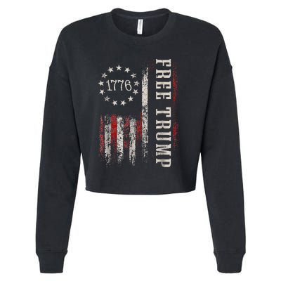 Free Donald Trump Republican Support Pro Trump American Flag Cropped Pullover Crew