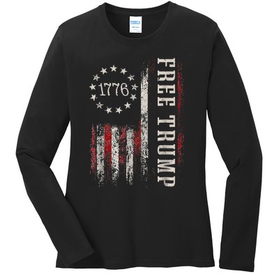 Free Donald Trump Republican Support Pro Trump American Flag Ladies Long Sleeve Shirt