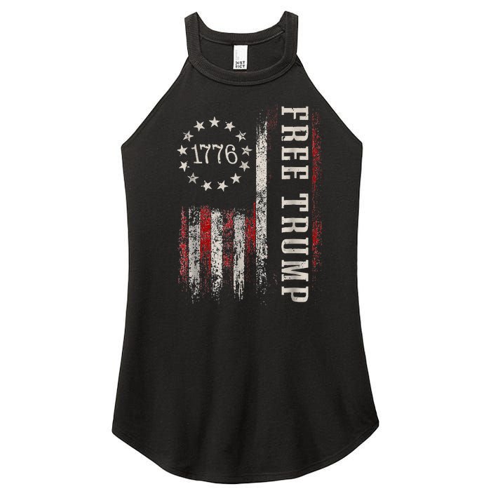 Free Donald Trump Republican Support Pro Trump American Flag Women's Perfect Tri Rocker Tank