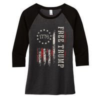 Free Donald Trump Republican Support Pro Trump American Flag Women's Tri-Blend 3/4-Sleeve Raglan Shirt