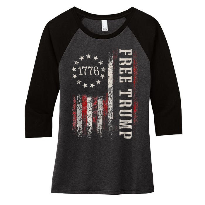 Free Donald Trump Republican Support Pro Trump American Flag Women's Tri-Blend 3/4-Sleeve Raglan Shirt