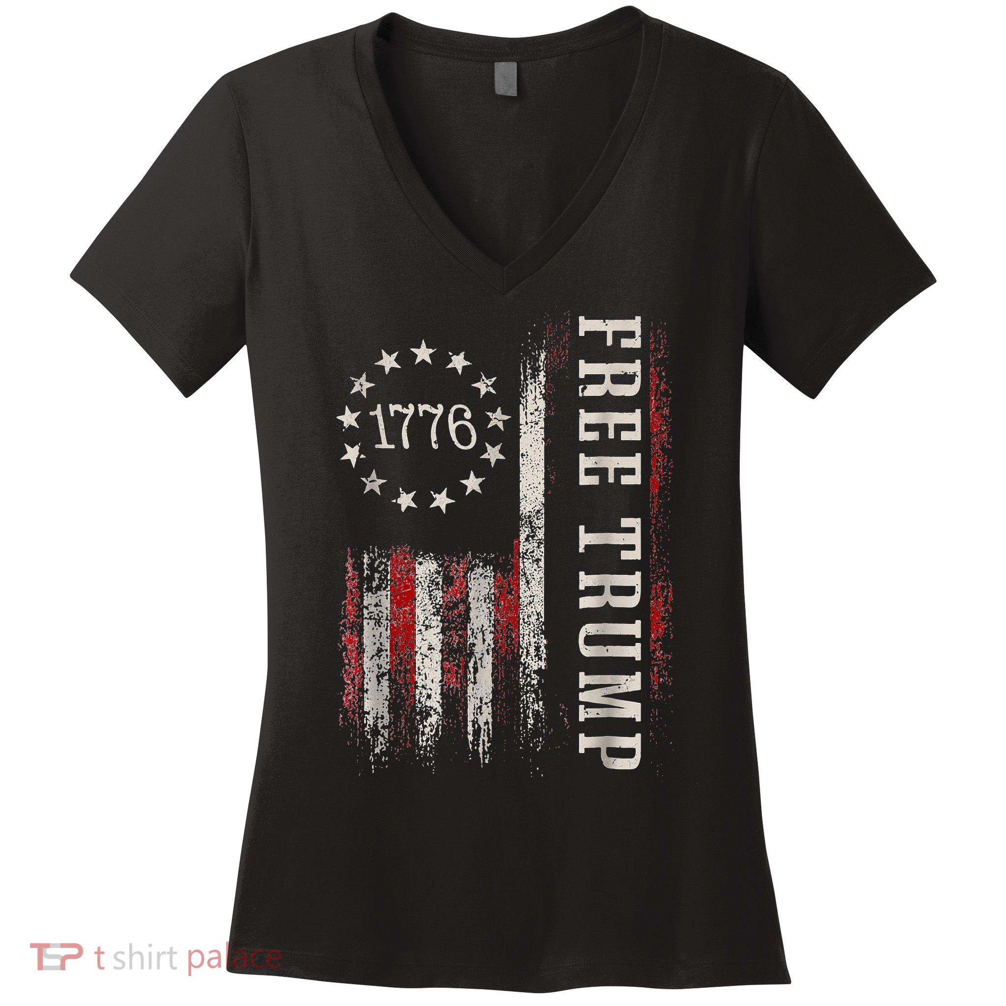 Free Donald Trump Republican Support Pro Trump American Flag Women's V-Neck T-Shirt