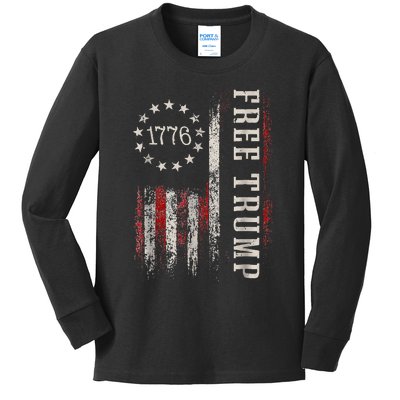 Free Donald Trump Republican Support Pro Trump American Flag Kids Long Sleeve Shirt