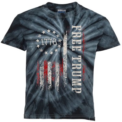 Free Donald Trump Republican Support Pro Trump American Flag Kids Tie-Dye T-Shirt