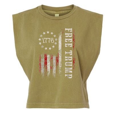Free Donald Trump Republican Support Pro Trump American Flag Garment-Dyed Women's Muscle Tee