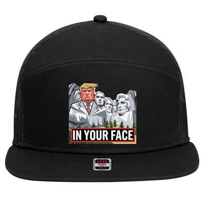 Funny Donald Trump Added To Mt. Rushmore In Your Face 7 Panel Mesh Trucker Snapback Hat