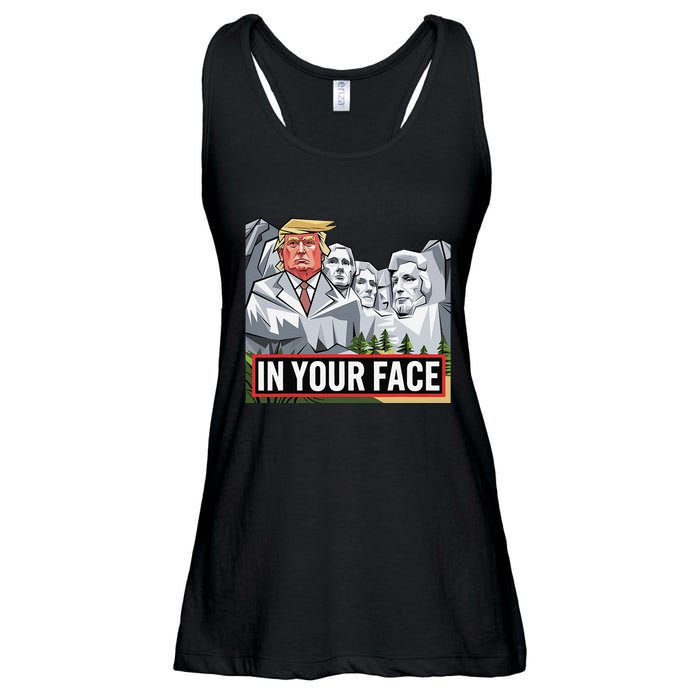 Funny Donald Trump Added To Mt. Rushmore In Your Face Ladies Essential Flowy Tank