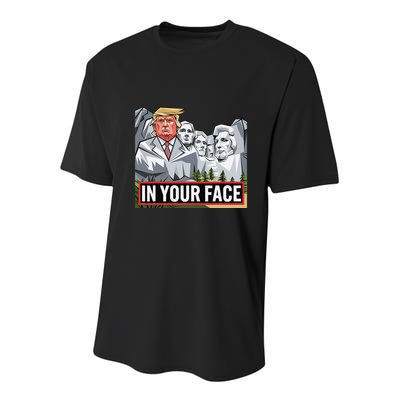 Funny Donald Trump Added To Mt. Rushmore In Your Face Youth Performance Sprint T-Shirt