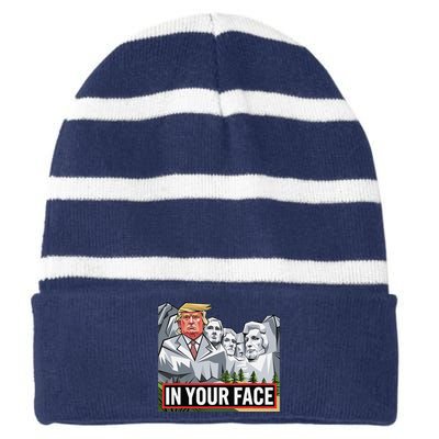 Funny Donald Trump Added To Mt. Rushmore In Your Face Striped Beanie with Solid Band