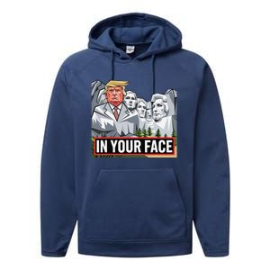 Funny Donald Trump Added To Mt. Rushmore In Your Face Performance Fleece Hoodie