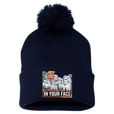 Funny Donald Trump Added To Mt. Rushmore In Your Face Pom Pom 12in Knit Beanie