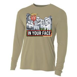 Funny Donald Trump Added To Mt. Rushmore In Your Face Cooling Performance Long Sleeve Crew