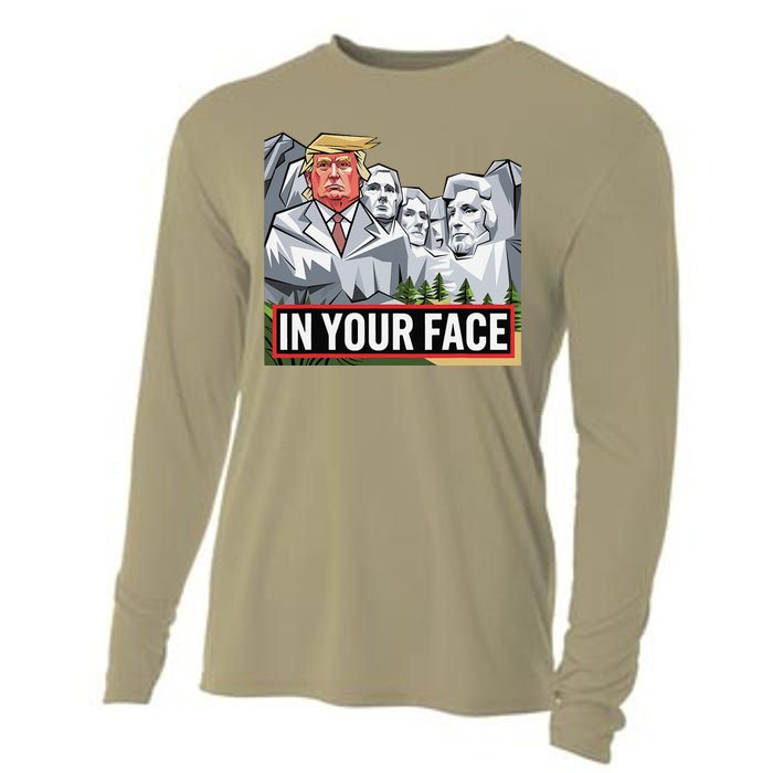 Funny Donald Trump Added To Mt. Rushmore In Your Face Cooling Performance Long Sleeve Crew