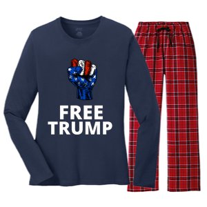 Free Donald Trump Free Trump Republican Support Women's Long Sleeve Flannel Pajama Set 