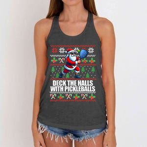 Funny Deck The Halls Ugly Christmas Sweater Pickleball Memes Women's Knotted Racerback Tank