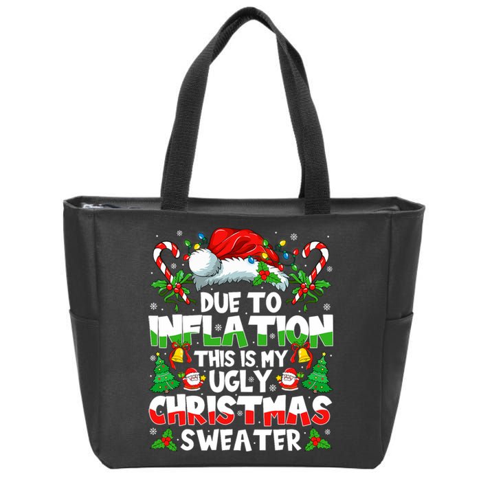 Funny Due To Inflation Ugly Christmas Sweaters Zip Tote Bag