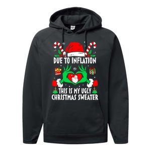 Funny Due To Inflation Ugly Christmas Sweaters For Women Performance Fleece Hoodie