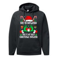 Funny Due To Inflation Ugly Christmas Sweaters For Women Performance Fleece Hoodie