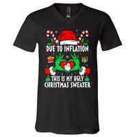 Funny Due To Inflation Ugly Christmas Sweaters For Women V-Neck T-Shirt