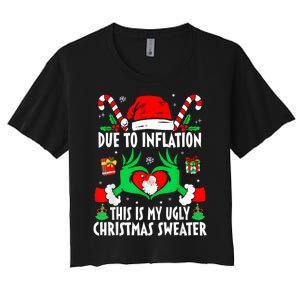 Funny Due To Inflation Ugly Christmas Sweaters For Women Women's Crop Top Tee