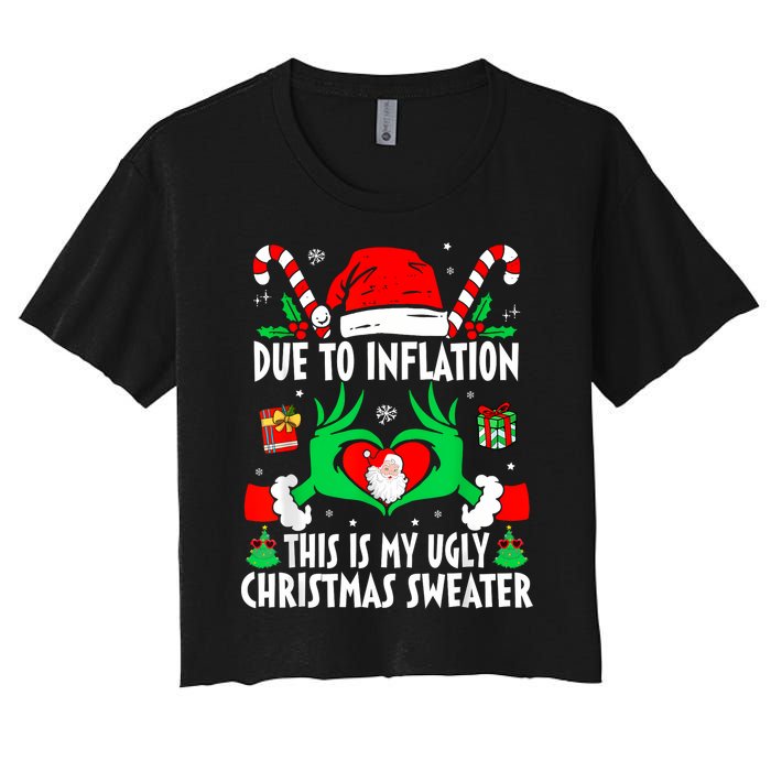 Funny Due To Inflation Ugly Christmas Sweaters For Women Women's Crop Top Tee