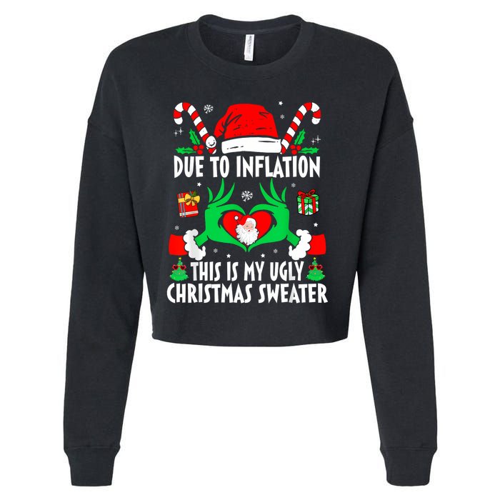 Funny Due To Inflation Ugly Christmas Sweaters For Women Cropped Pullover Crew