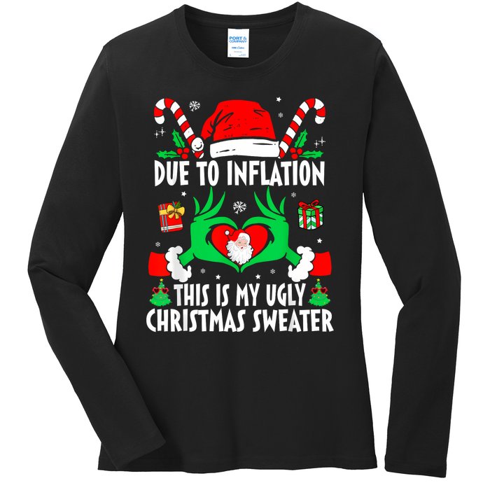 Funny Due To Inflation Ugly Christmas Sweaters For Women Ladies Long Sleeve Shirt