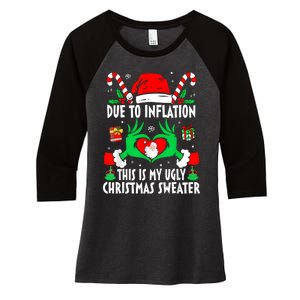 Funny Due To Inflation Ugly Christmas Sweaters For Women Women's Tri-Blend 3/4-Sleeve Raglan Shirt