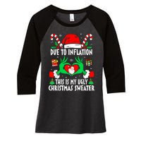 Funny Due To Inflation Ugly Christmas Sweaters For Women Women's Tri-Blend 3/4-Sleeve Raglan Shirt