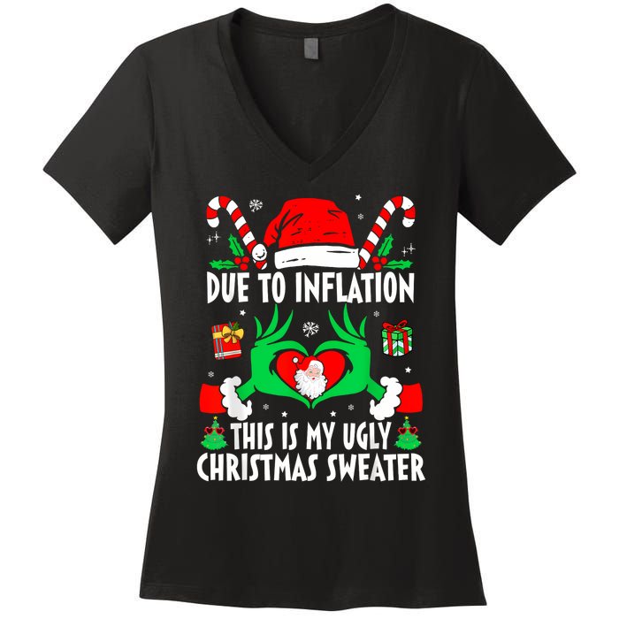 Funny Due To Inflation Ugly Christmas Sweaters For Women Women's V-Neck T-Shirt