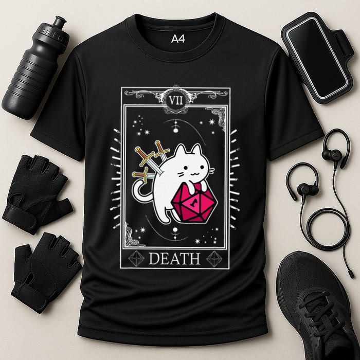 Funny Dungeon Tarot Card Cat Dice D20 Performance Shirt