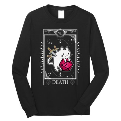 Funny Dungeon Tarot Card Cat Dice D20 Long Sleeve Shirt