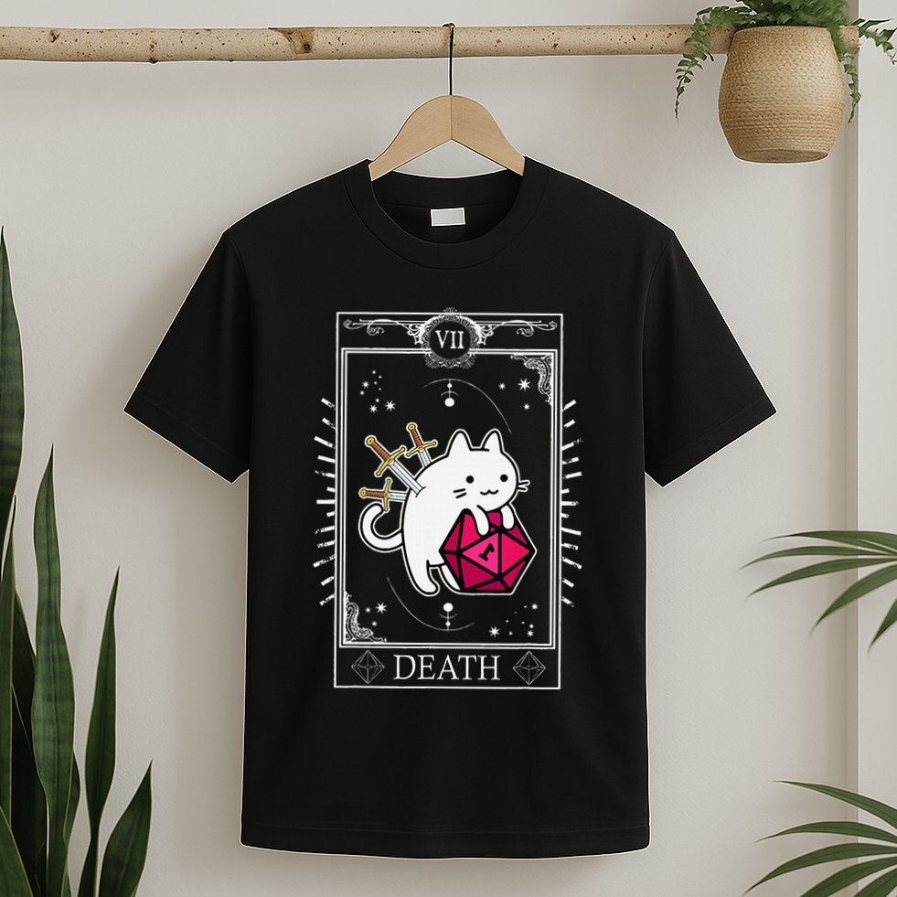 Funny Dungeon Tarot Card Cat Dice D20 T-Shirt