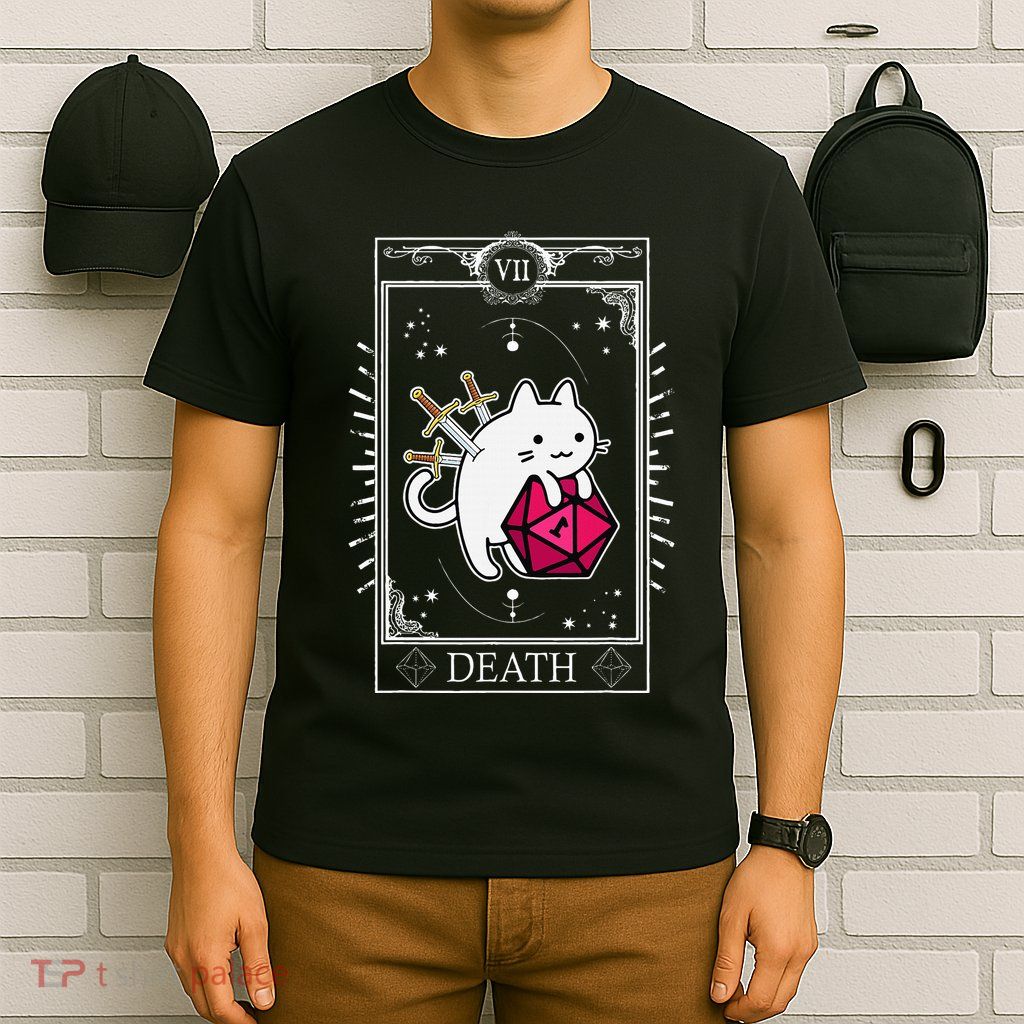 Funny Dungeon Tarot Card Cat Dice D20 T-Shirt