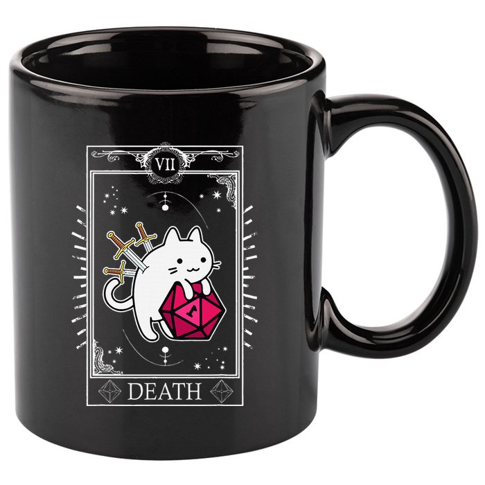 Funny Dungeon Tarot Card Cat Dice D20 11oz C Handle Ceramic Mug