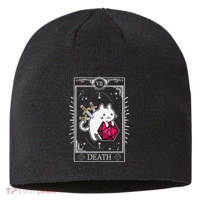 Funny Dungeon Tarot Card Cat Dice D20 Sustainable Beanie