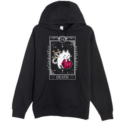 Funny Dungeon Tarot Card Cat Dice D20 Premium Pullover Hoodie