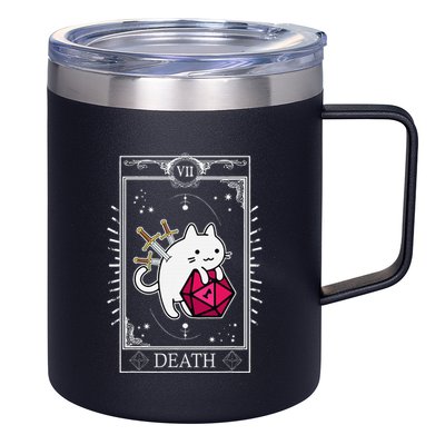 Funny Dungeon Tarot Card Cat Dice D20 12oz Stainless Steel Coffee Mug
