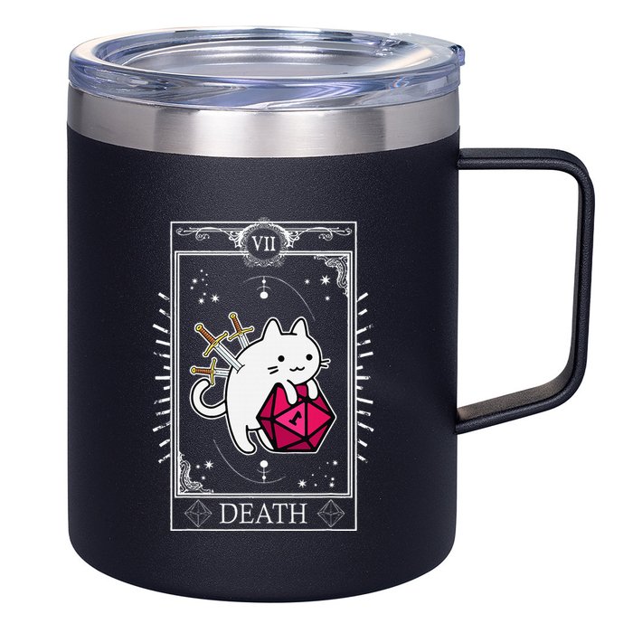 Funny Dungeon Tarot Card Cat Dice D20 12oz Stainless Steel Coffee Mug