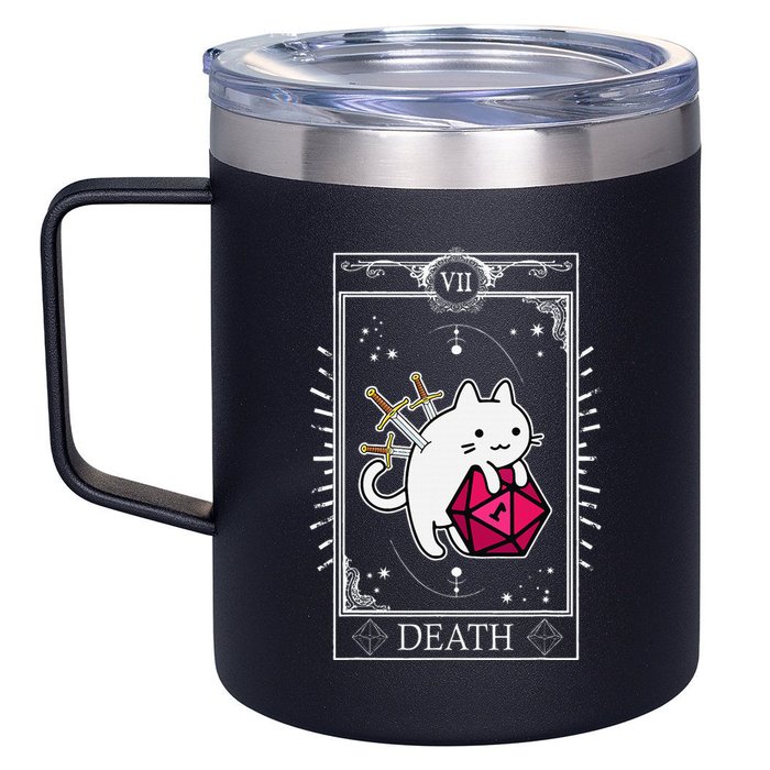 Funny Dungeon Tarot Card Cat Dice D20 12oz Stainless Steel Coffee Mug
