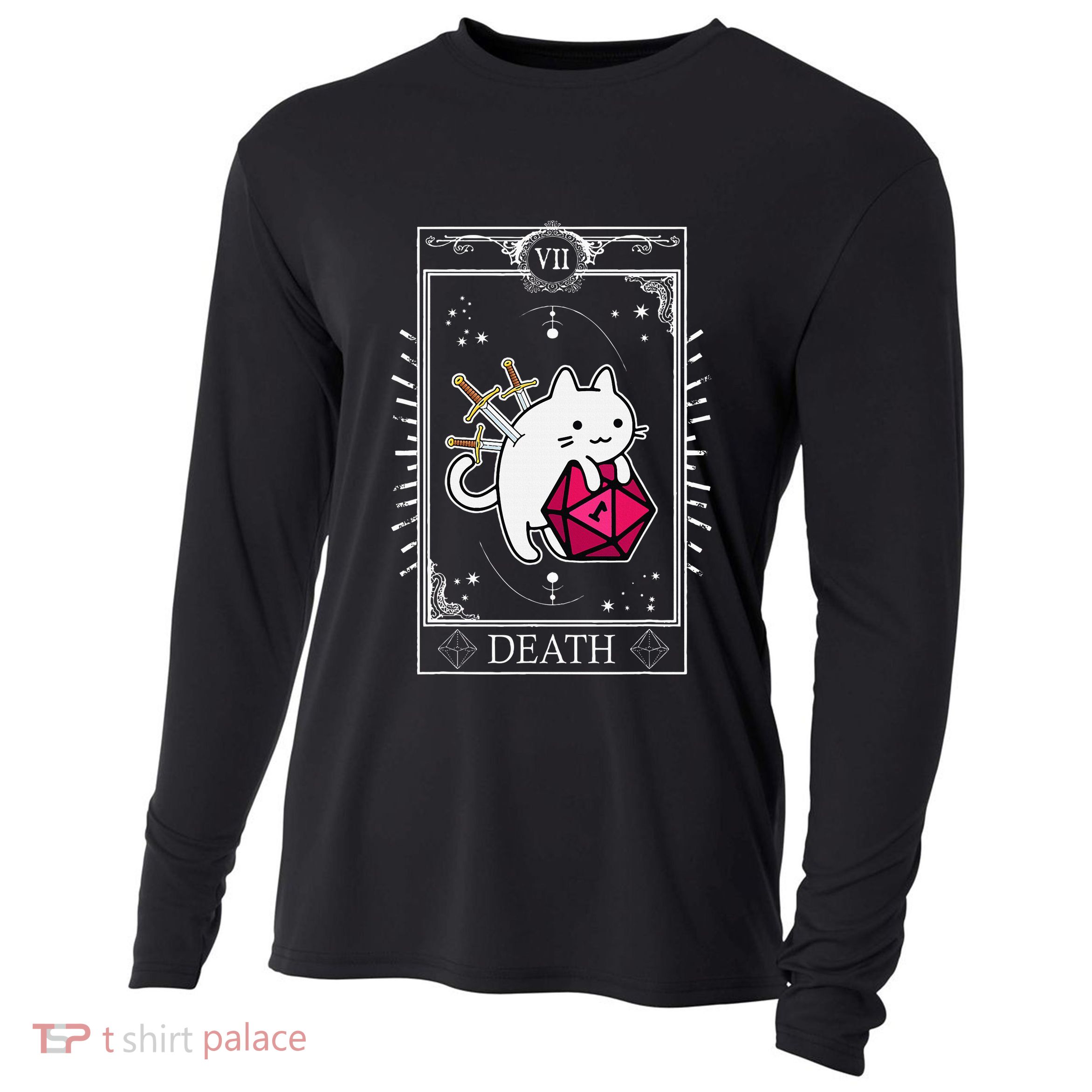 Funny Dungeon Tarot Card Cat Dice D20 Cooling Performance Long Sleeve Crew