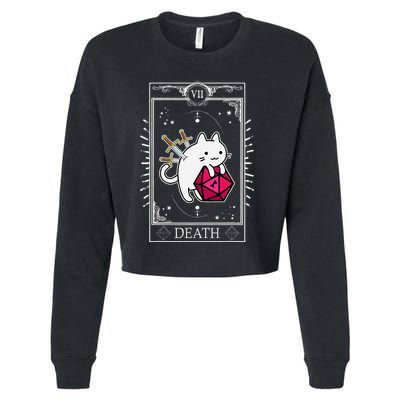 Funny Dungeon Tarot Card Cat Dice D20 Cropped Pullover Crew