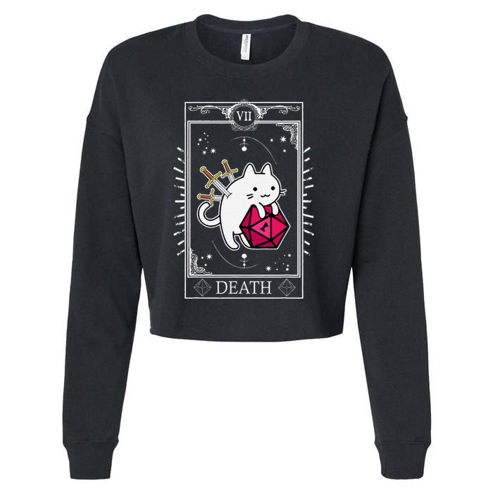 Funny Dungeon Tarot Card Cat Dice D20 Cropped Pullover Crew