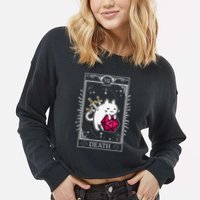 Funny Dungeon Tarot Card Cat Dice D20 Cropped Pullover Crew