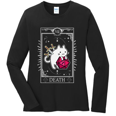 Funny Dungeon Tarot Card Cat Dice D20 Ladies Long Sleeve Shirt
