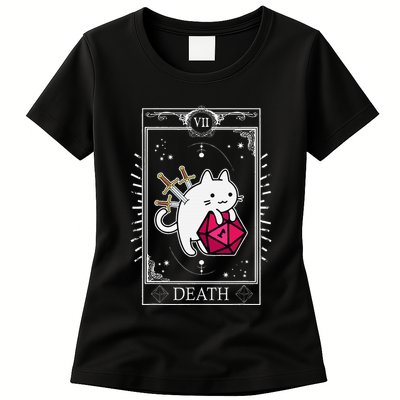 Funny Dungeon Tarot Card Cat Dice D20 Womens T-Shirt